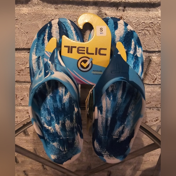 Telic Blue and White Women's Flip Flops - Picture 1 of 13
